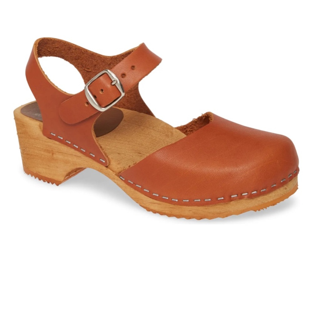 MIA Brown Leather Mules with Wooden Heel